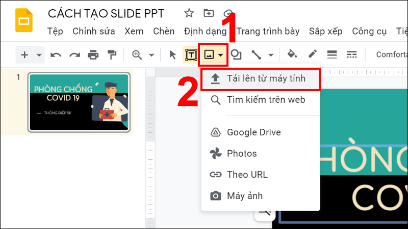 Có thể chèn ảnh từ nhiều nguồn cho slide