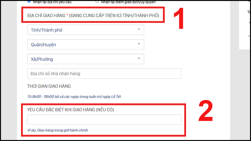 Nhập địa chỉ giao hàng