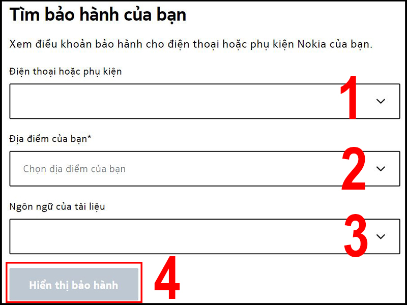 Hoàn thành các thông tin để kiếm tra bảo hành sản phẩm