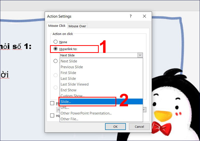 Chọn Slide trong Hyperlink to