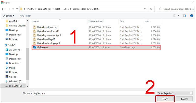 Chọn file EML của bạn