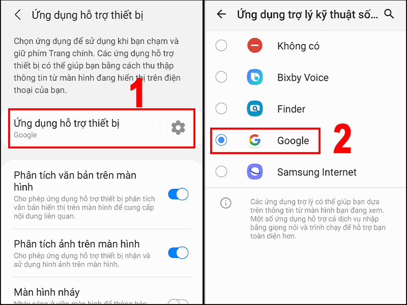 Chọn Google làm ứng dụng hỗ trợ thiết bị
