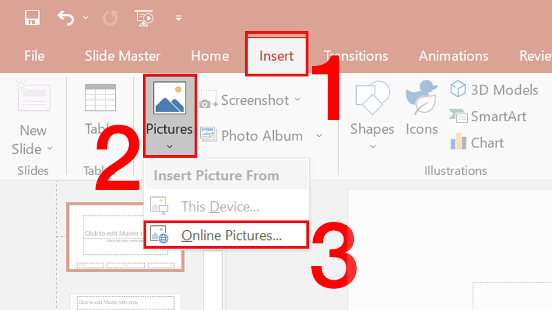 Chọn tab Insert chọn Picture chọn Online Picture