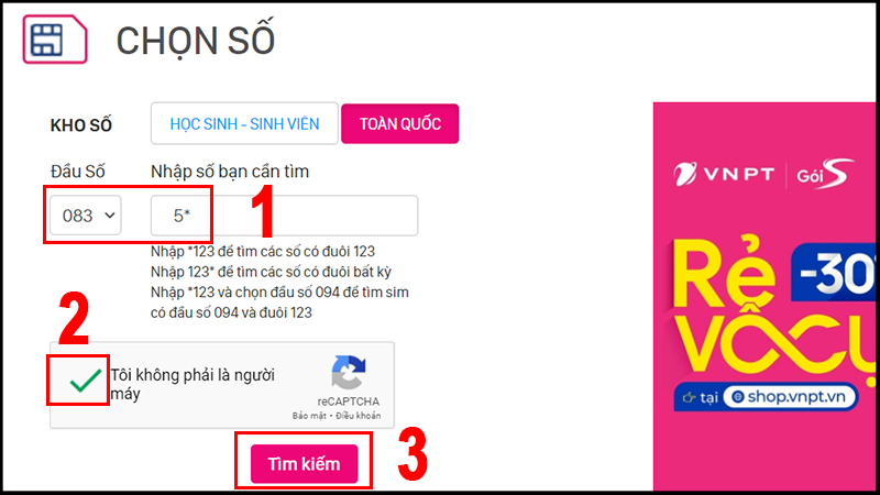 Nhập số 5* để tìm kiếm các số điện thoại