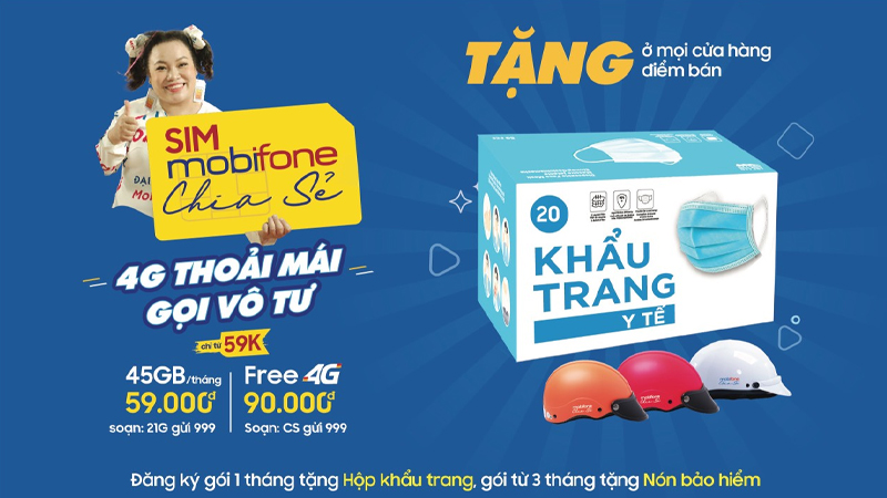 MobiFone ra mắt chương trình mua SIM tặng khẩu trang y tế, nón bảo hiểm