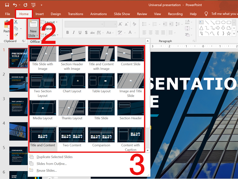 Chọn một trong những Layout có sẵn