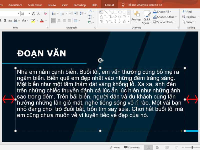 Lề hai bên của đoạn văn bản được căn chỉnh tự động