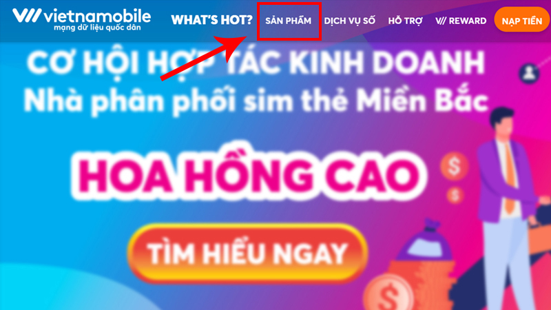 Truy cập vào website mua SIM chọn mục SẢN PHẨM