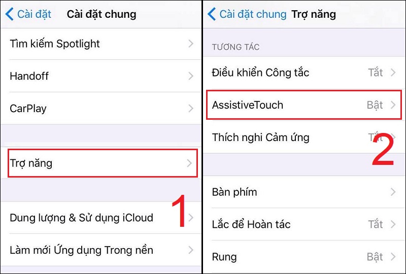 Chọn mục AssistiveTouch trong mục Trợ năng