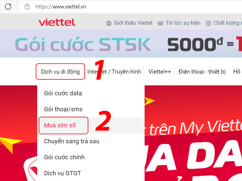 Chọn chức năng mua SIM số