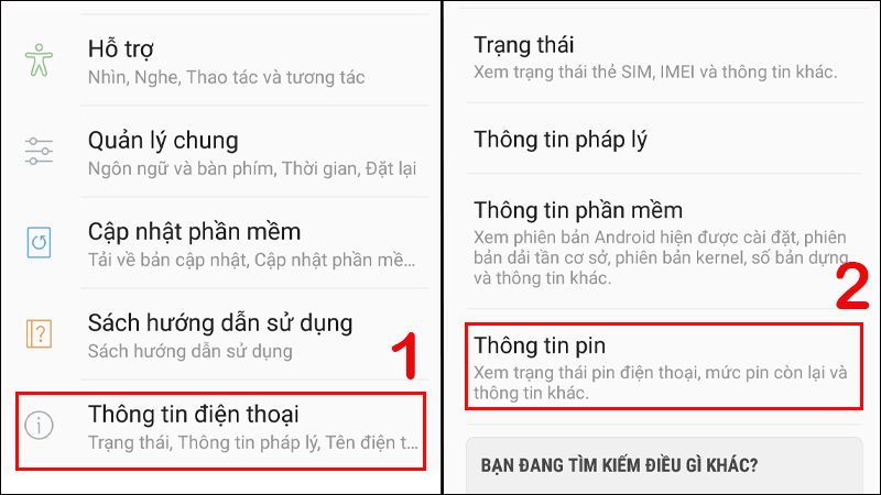 Chọn Thông tin pin