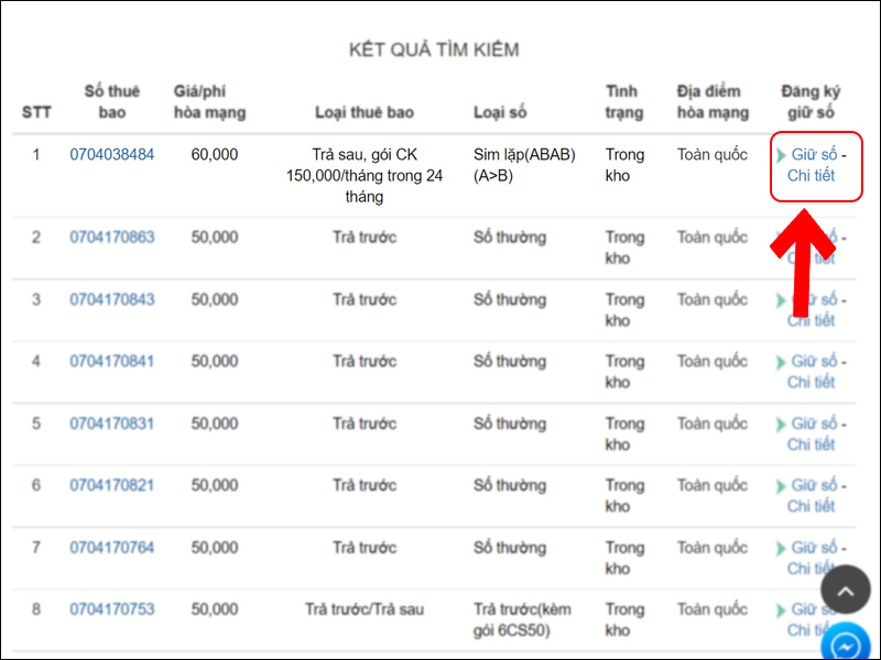 Nhấn Giữ số khi chọn được số ưng ý