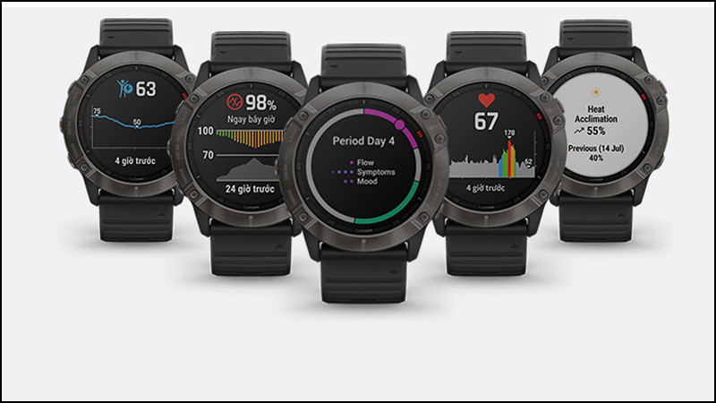 Garmin Fenix 6 Sapphire dây silicone viền Carbon