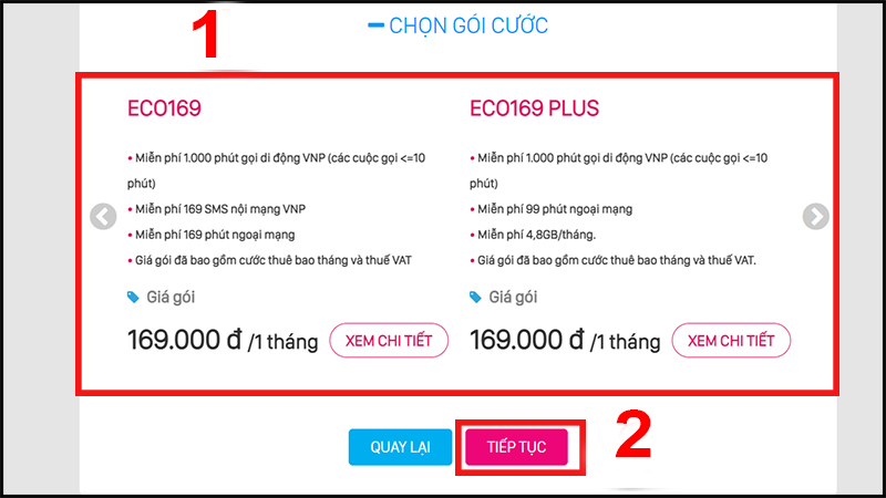 Chọn gói cước bạn mong muốn