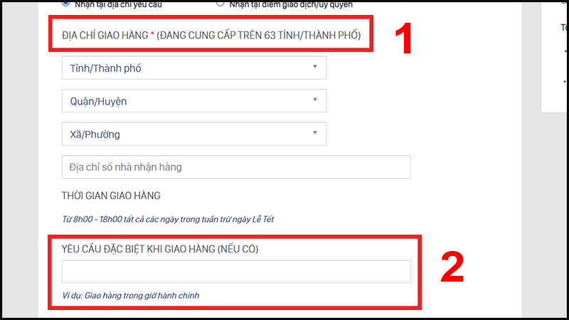 Nhập địa chỉ giao hàng