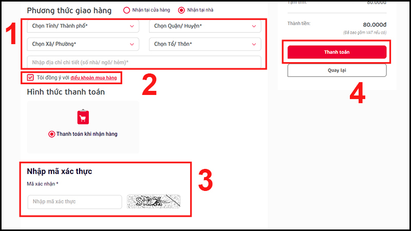 Nhập Địa chỉ giao hàng và thanh toán
