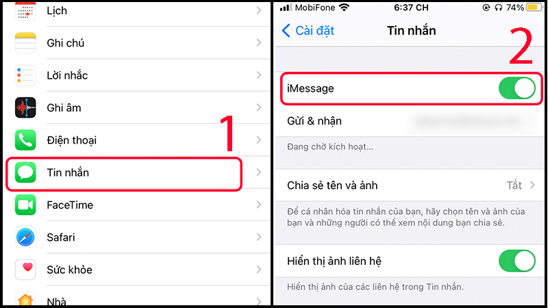 Tắt và bật lại iMessage