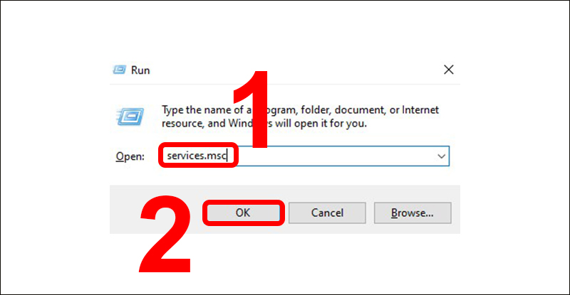 Nhập lệnh services.msc vào bảng Run