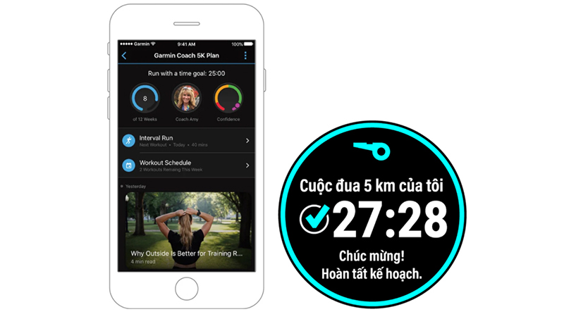Tính năng Garmin Coach sẽ lập một bản kế hoạch luyện tập chi tiết cho bạn 