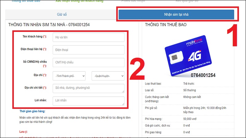 Nhập các thông tin cần thiết
