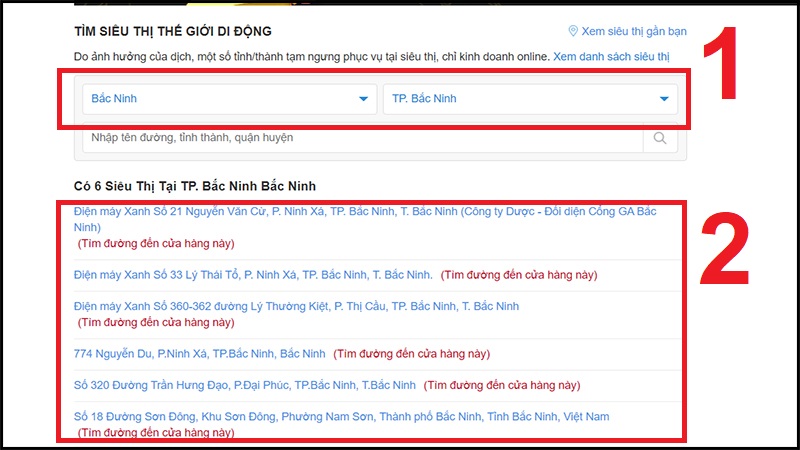 Tìm đường đến cửa hàng TGDĐ gần nhất
