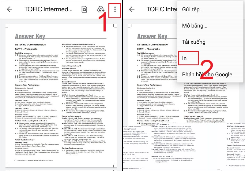 Chọn tùy chọn In để in file PDF