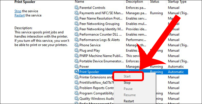 Cho khởi động Print Spooler