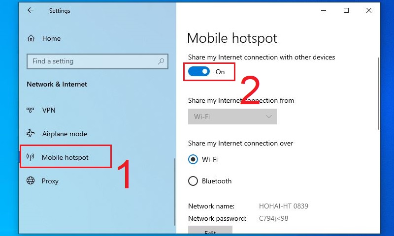 Bật chế đội On cho Mobile hotspot