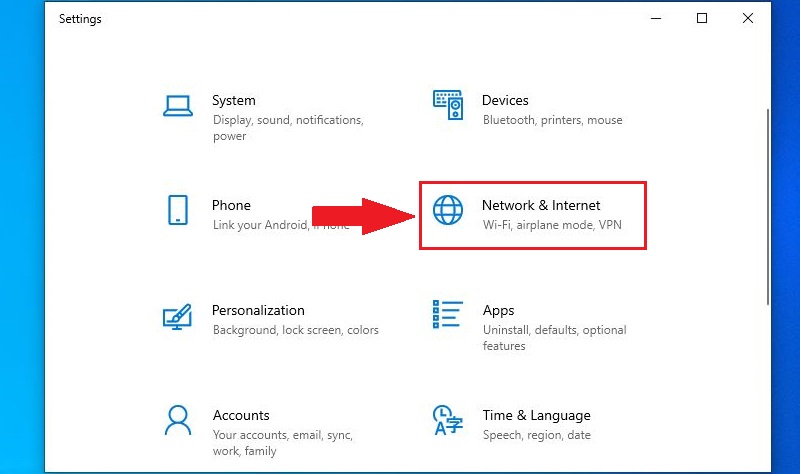 Chọn mục Network & Internet trong Settings