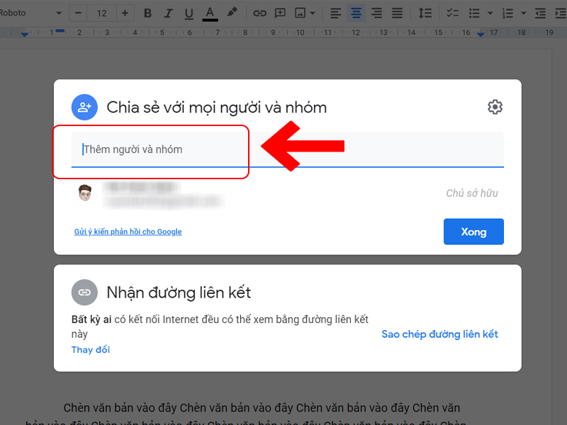 Nhập email của người muốn chia sẻ