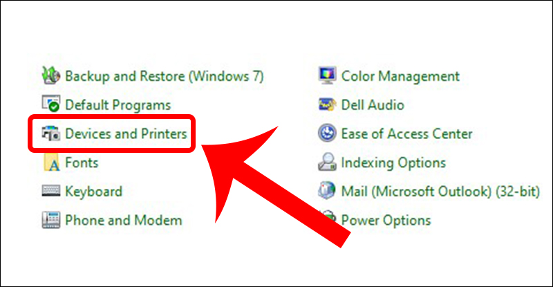 Vào mục Devices and Printers