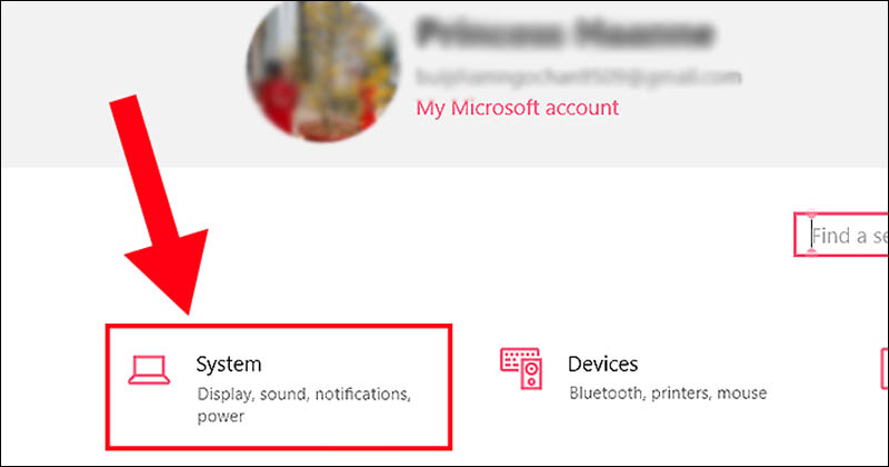 Trong trang Settings chọn cài đặt System