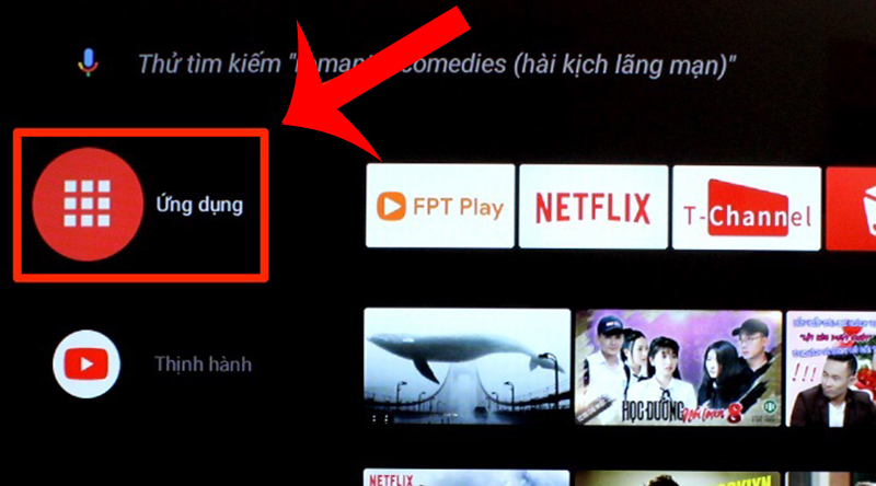 Chuyển đến mục Ứng dụng trên màn hình tivi