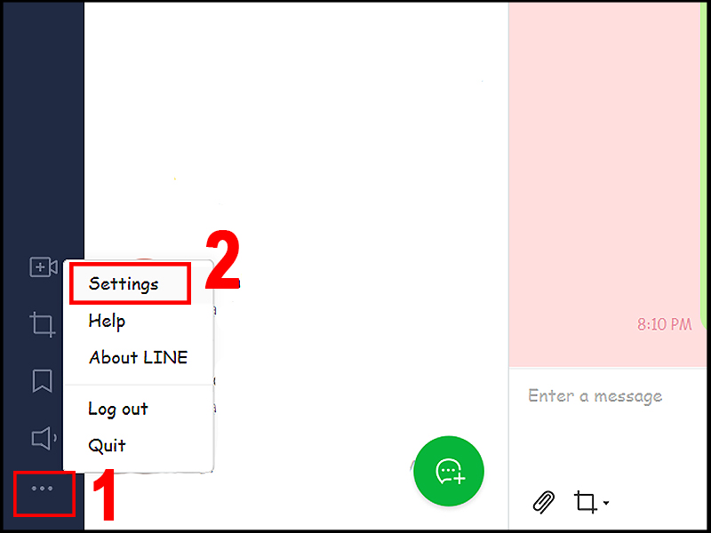 Khởi động ứng dụng Line trên máy tính, bấm vào biểu tượng Ba chấm và chọn Settings