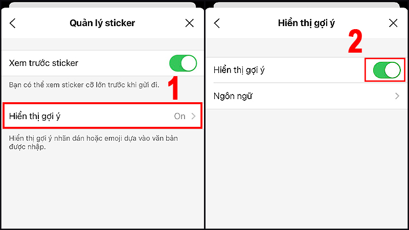 Bạn vào phần Hiển thị gợi ý và nhấn nút Bật.