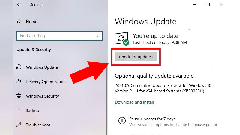 Chọn Check for updates để tiến hành kiểm tra máy đã tới thời gian được phép nâng cấp