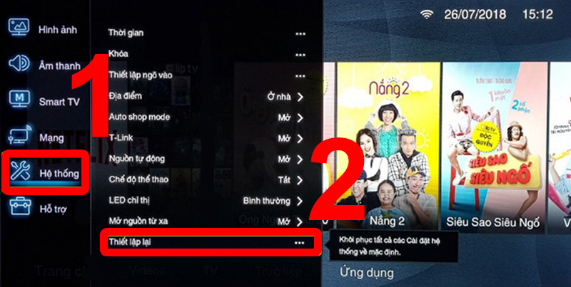 Chọn Thiết lập lại trong mục Hệ thống
