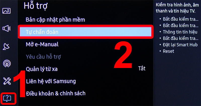 Chọn tự chẩn đoán trong mục Hỗ trợ