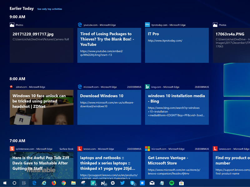 Timeline trên Windows 10