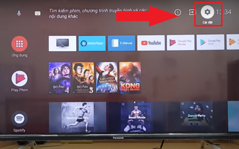 Biểu tượng Cài đặt trên màn hình tivi