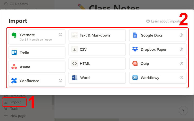 Nhập tài liệu từ ứng dụng khác vào Notion
