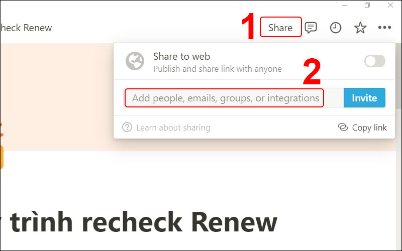 Chọn Share và click vào ô Add people, emails, groups, or integrations