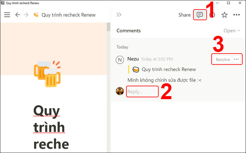 Xem, phản hồi và xử lý các bình luận trong Notion