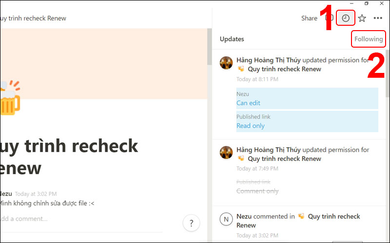 Xem lại những thay đổi, cập nhật trang Notion với công cụ Updates