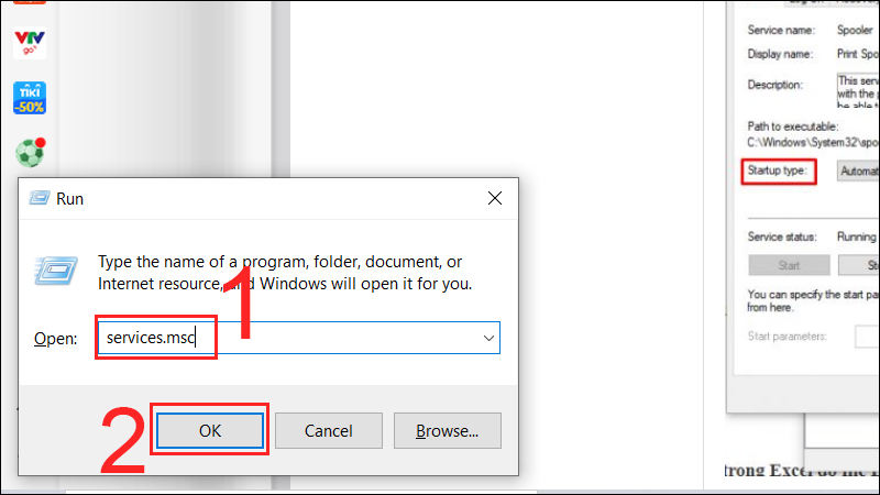 Nhấn phím Windows + R để mở Run, nhập services.msc 