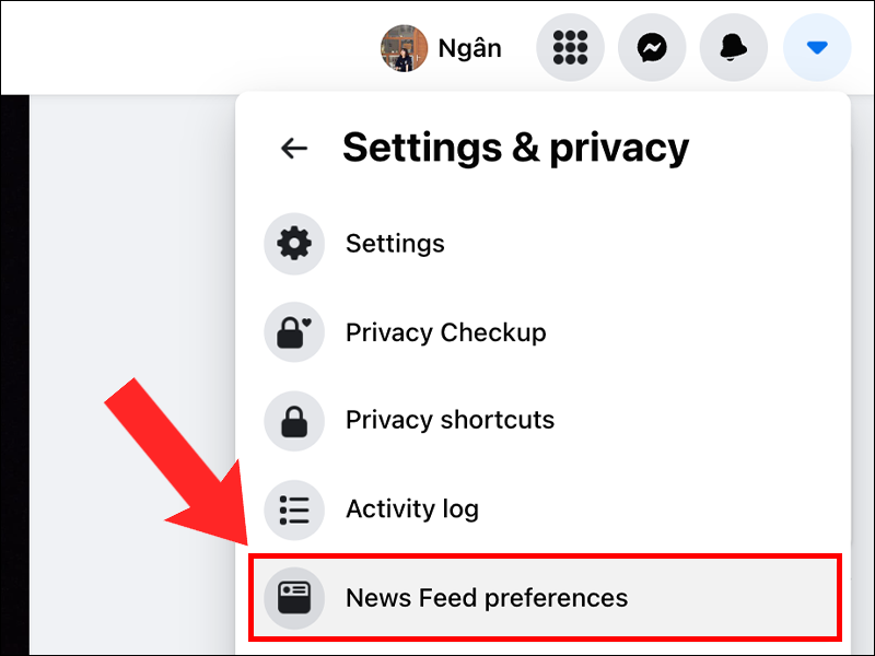 Bạn ấn chọn News Feed preferences (Tùy chọn bảng tin)