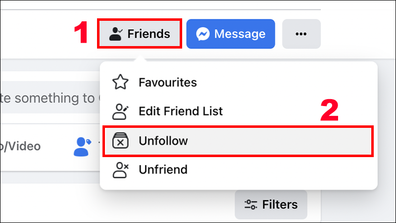 Bạn ấn chọn Friends > Chọn Unfollow để bỏ theo dõi một người trên Facebook