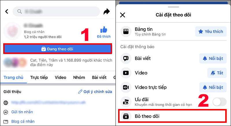 Bạn ấn chọn Đang theo dõi > Chọn Bỏ theo dõi