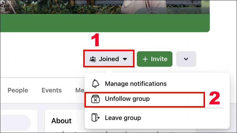 Thao tác bỏ theo dõi nhóm trên Facebook bằng máy tính