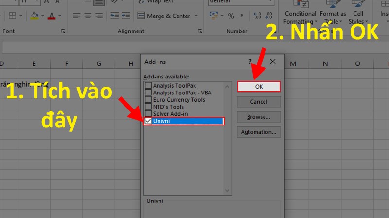 Chọn lựa chọn Univni > Nhấn OK
